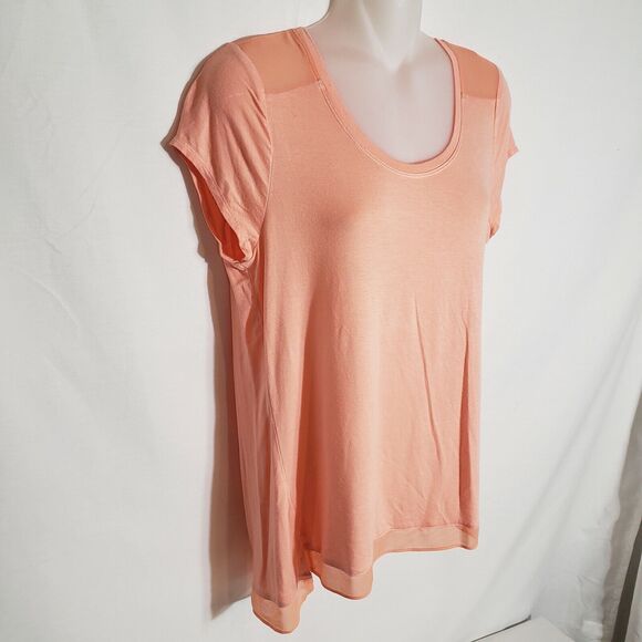 The Limited Womens Top Medium Orange Hi Low Blouse Sheer Trim Rayon Stretch - Picture 3 of 9
